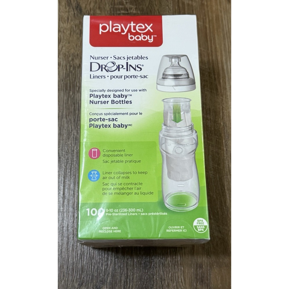 Playtex Baby Drop-Ins Bottle Liners 100 Ct 8-10 oz- New Sealed Box